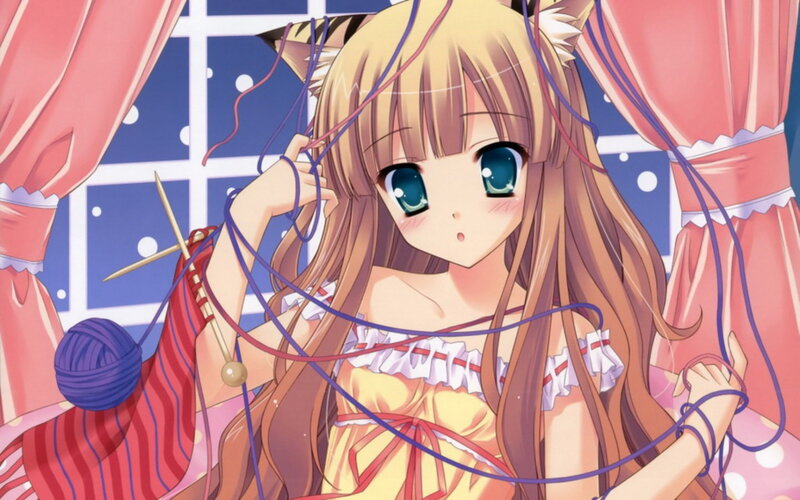 Anime Girl Knitting — Yellow