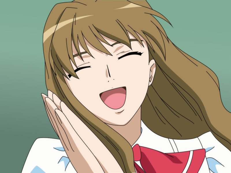 Anime Girl Laughing — Brown, Joyful, School Uniform