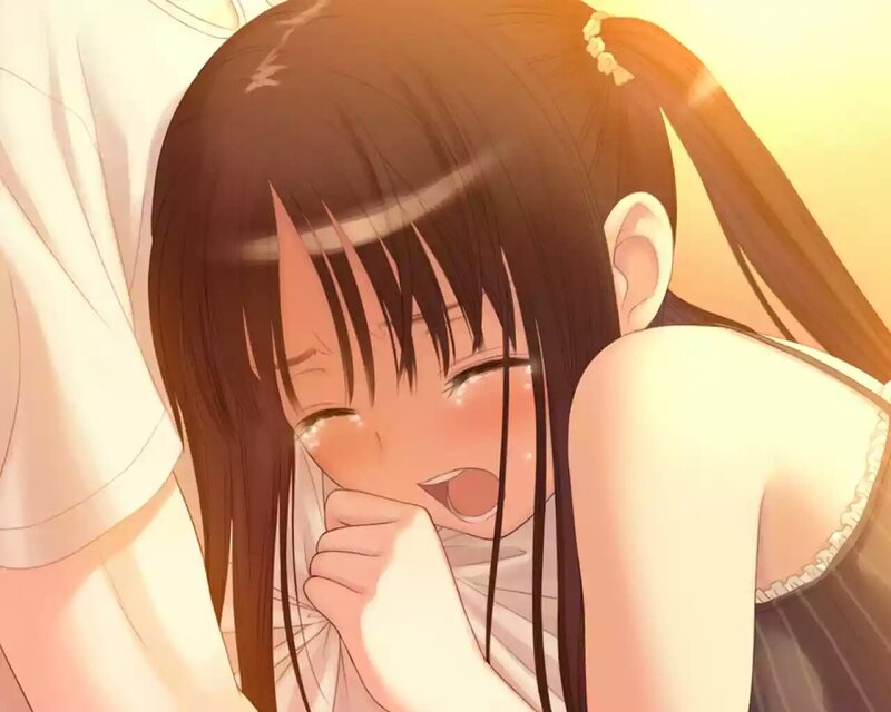 Anime Girl Laughing — Brown, Joyful, Sunset