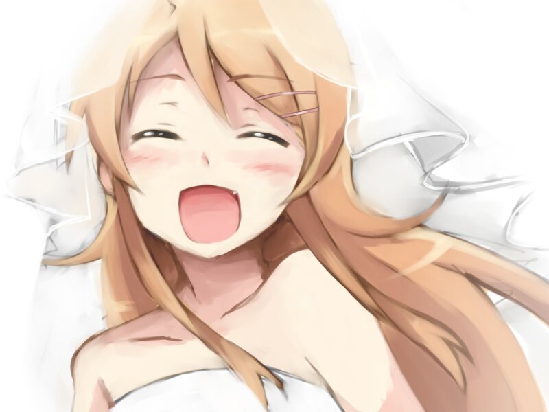 anime girl laughing in bed