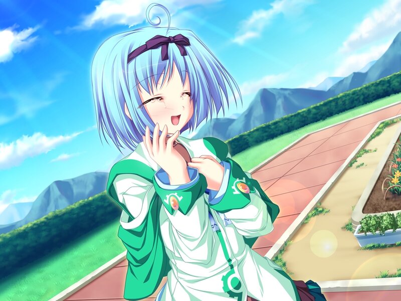 anime girl laughing outdoors