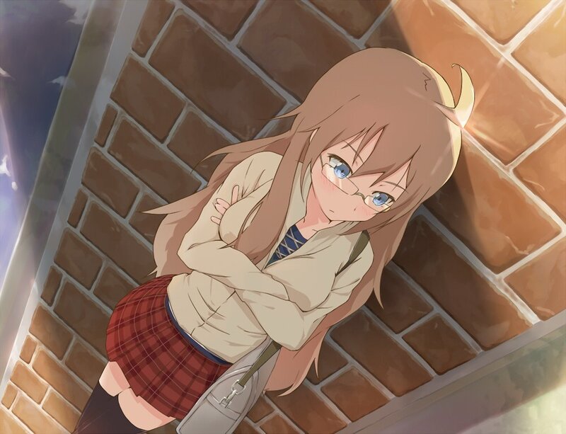 anime girl leaning against wall