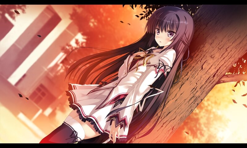 Anime Girl Leaning on Tree — Orange