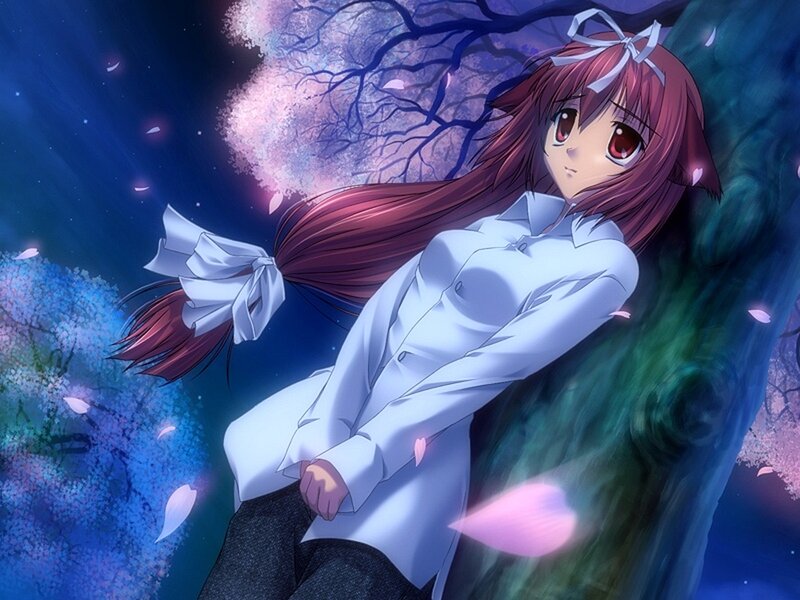 Anime Girl Leaning on Tree — Purple