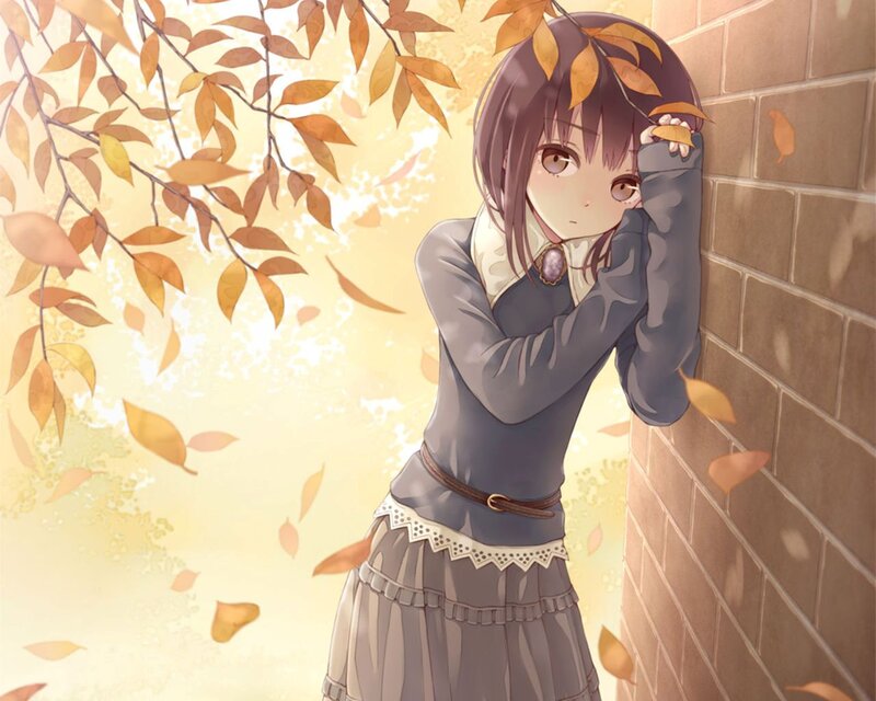 Anime Girl Leaning on Wall — Brown, Calm