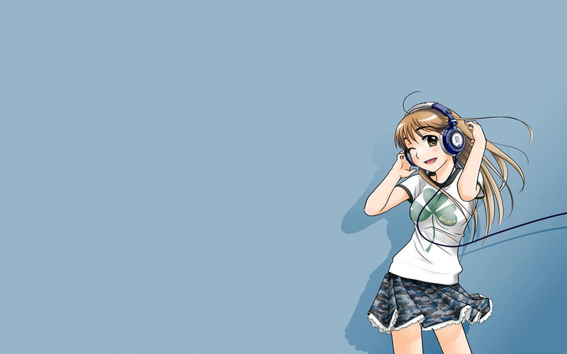 anime girl listening to music