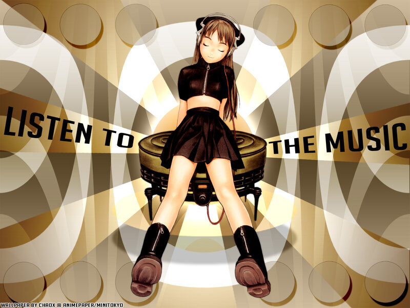 Anime girl listening to music