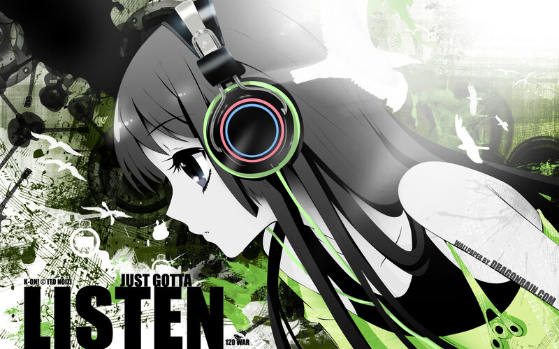 anime girl listening to music