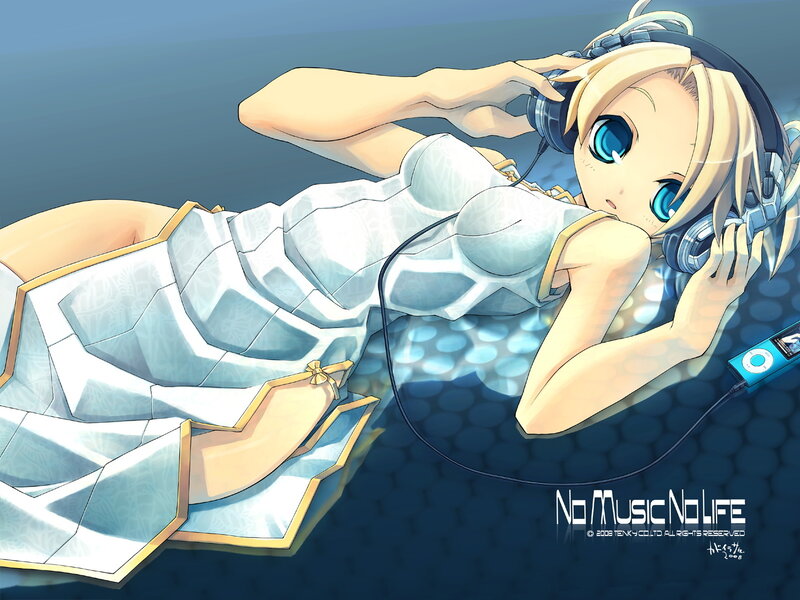 anime girl listening to music