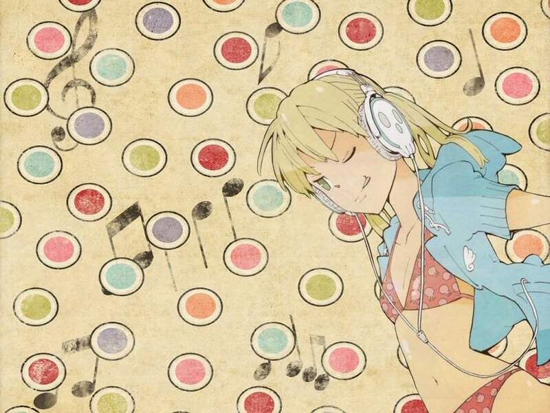Anime girl listening to music
