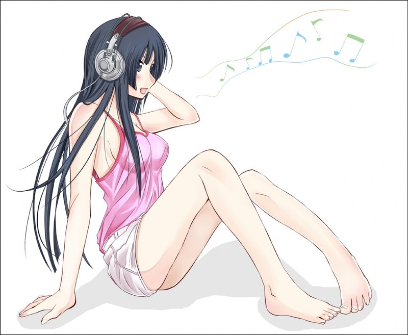 Anime girl listening to music