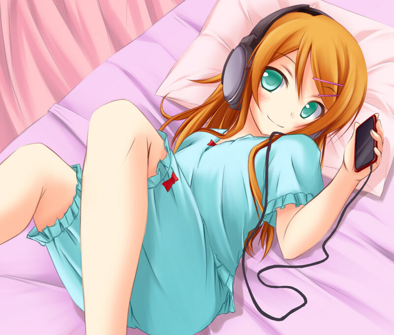 anime girl listening to music