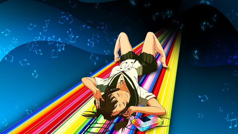 anime girl listening to music