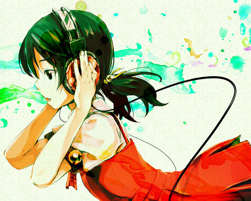 anime girl listening to music