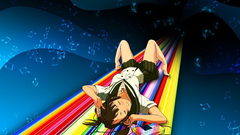 Anime girl listening to music