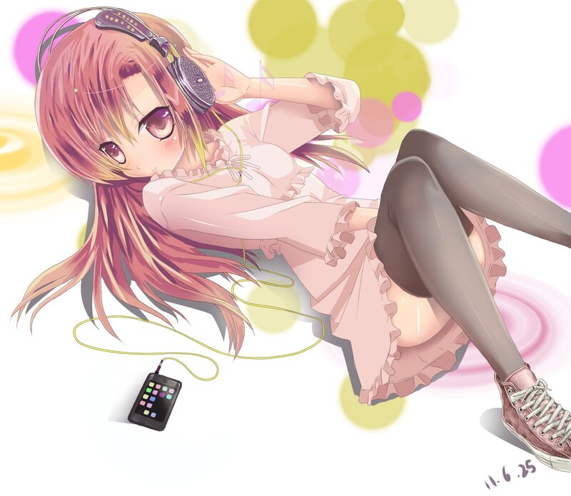 Anime girl listening to music