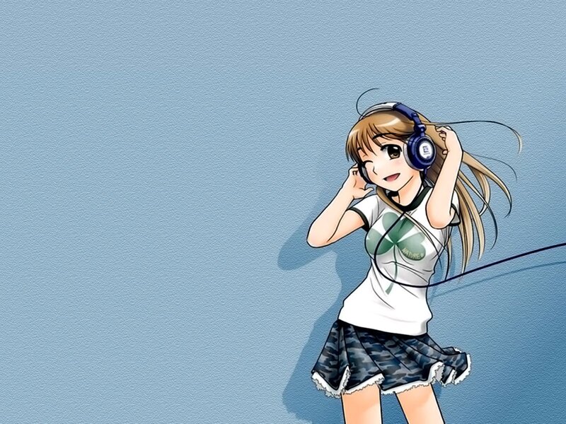 anime girl listening to music