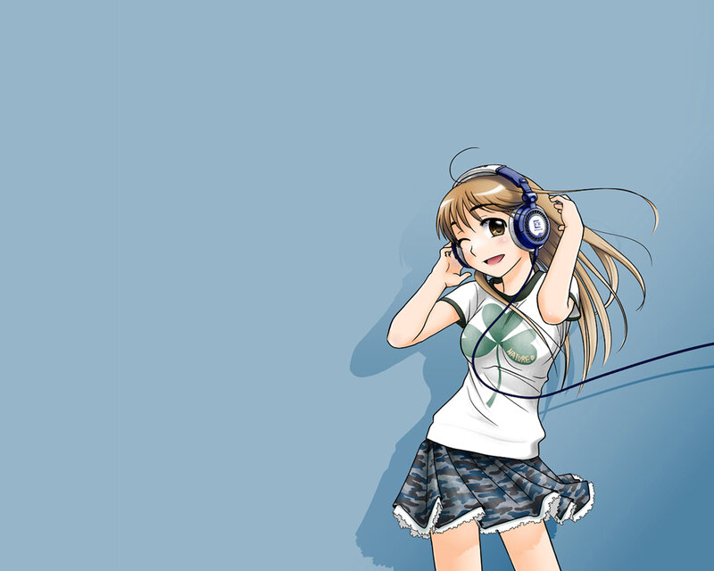 anime girl listening to music