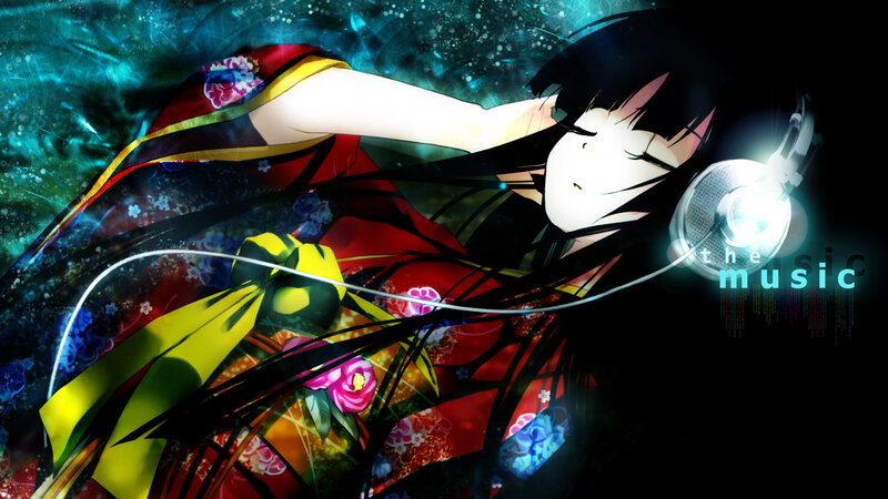 anime girl listening to music