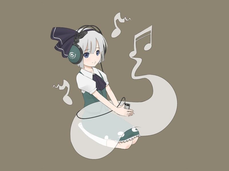 anime girl listening to music