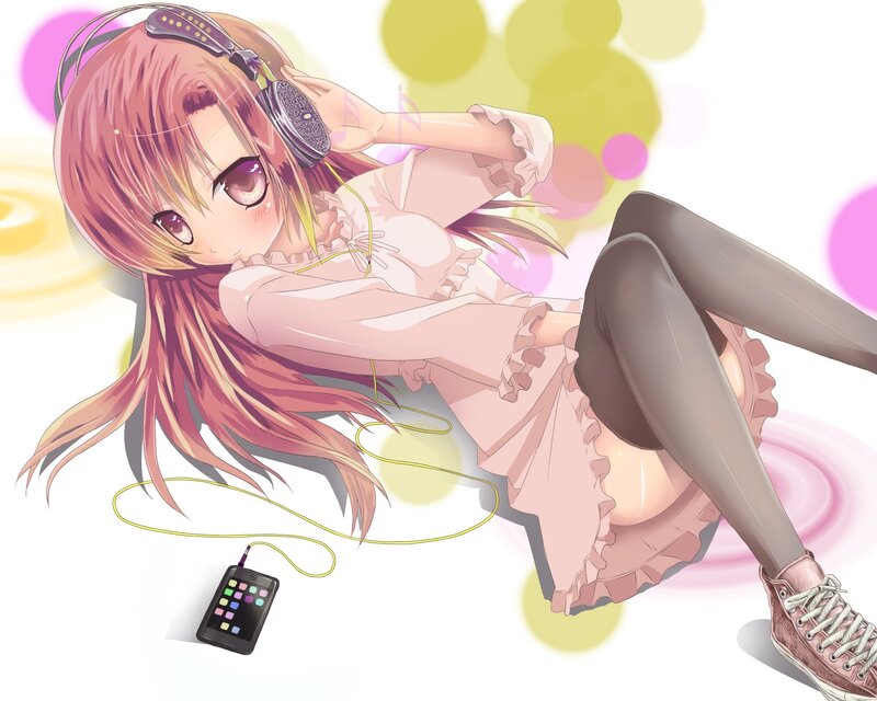 Anime girl listening to music