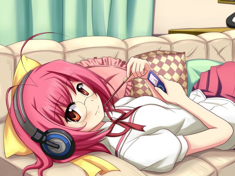 Anime girl listening to music