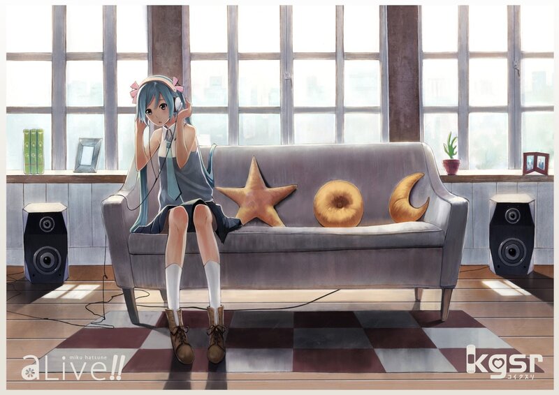Anime girl listening to music