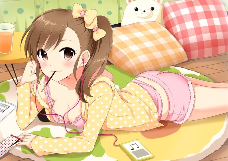 Anime girl listening to music