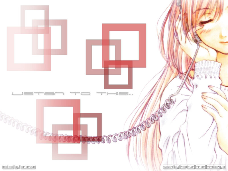anime girl listening to music