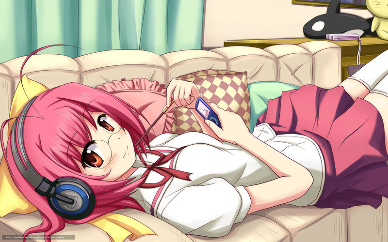 Anime girl listening to music