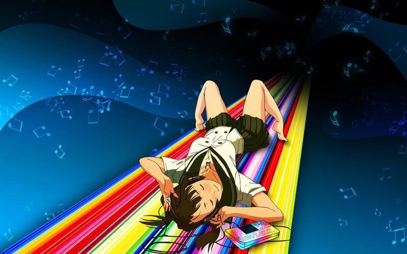 Anime Girl Listening to Music — Blue