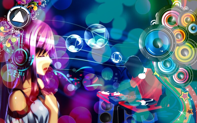 Anime Girl Listening to Music — Purple