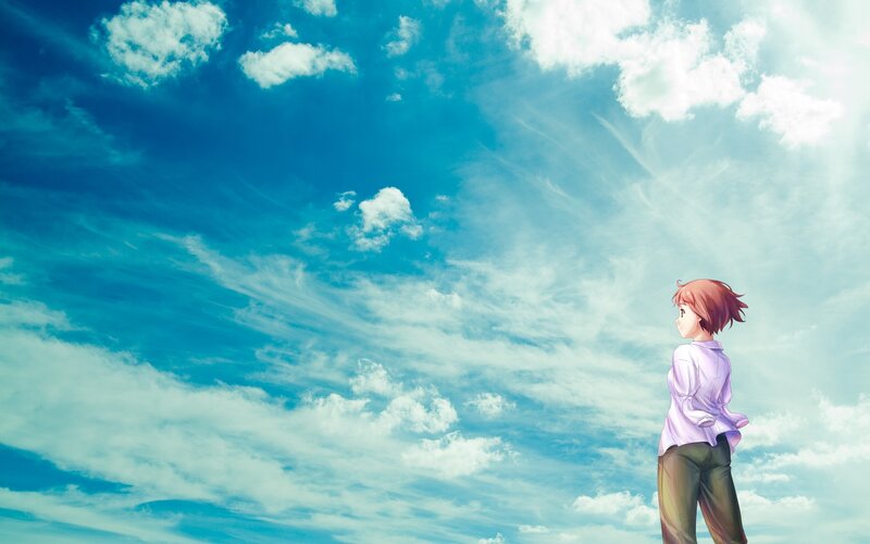 Anime Girl Looking at Sky — Blue