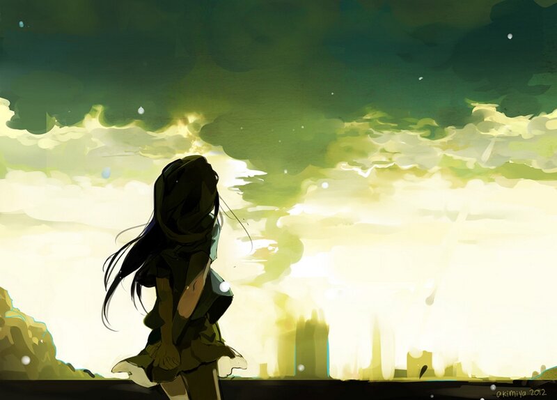 Anime Girl Looking at Sky — Green