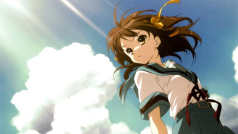 Anime Girl Looking Back — Blue, Bright, Sunny