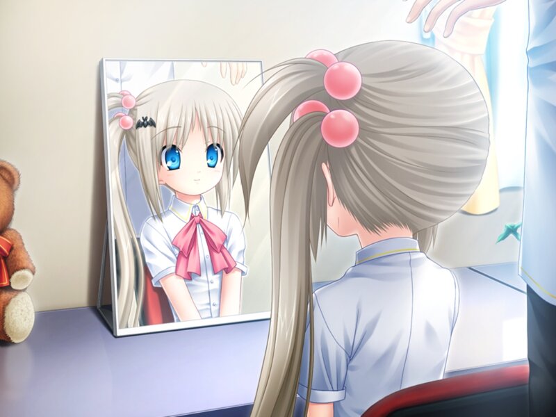 Anime Girl Looking in Mirror — White
