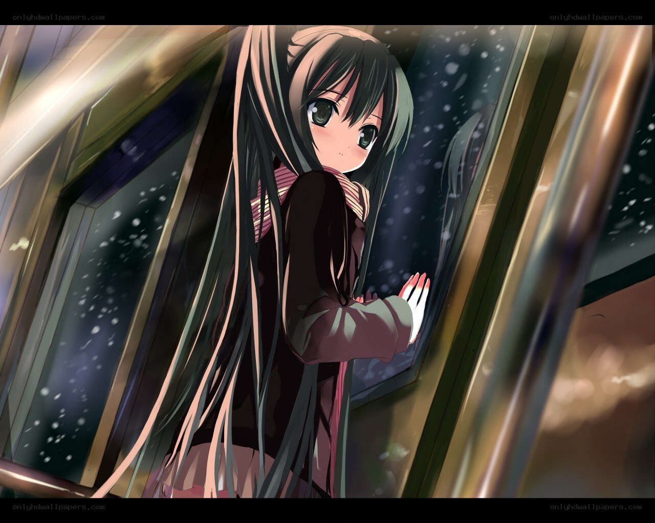 anime girl looking out window