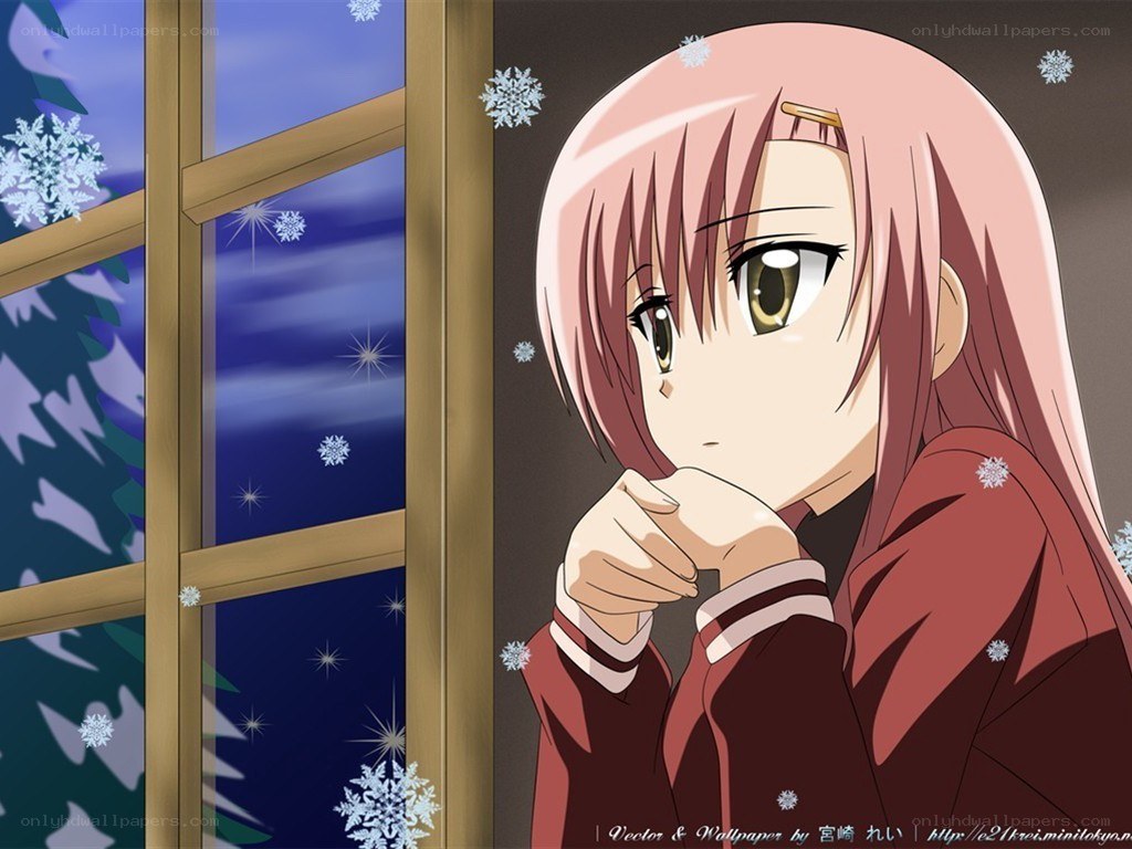 anime girl looking out window