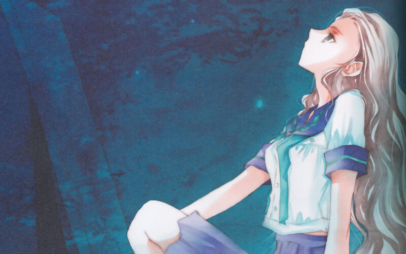 anime girl looking up at night