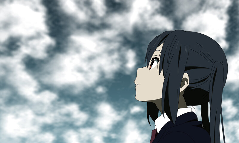 anime girl looking up at sky