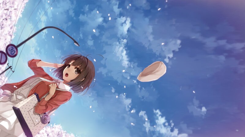 Anime Girl Looking Up — Blue, Serene