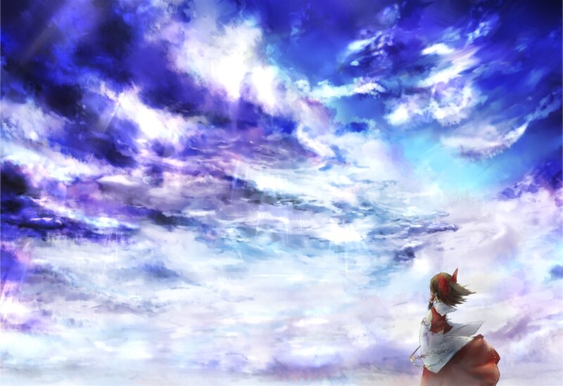 Anime Girl Looking Up — Blue