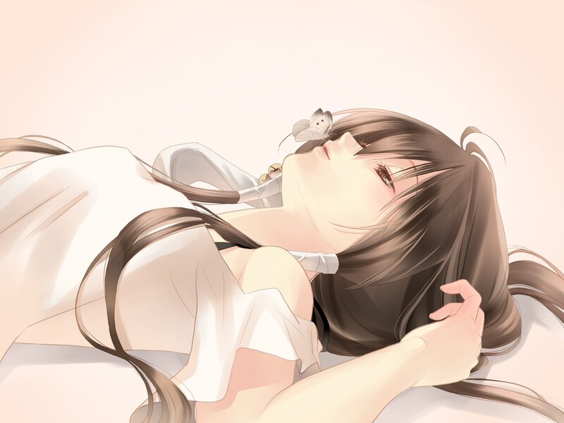 Anime Girl Lying Down — Beige