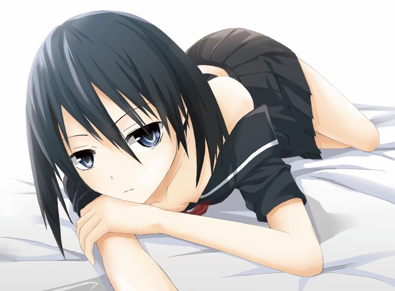 Anime Girl Lying Down — Black, Calm, Bed