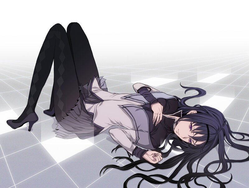 Anime Girl Lying Down — Black, Calm, Digital Art