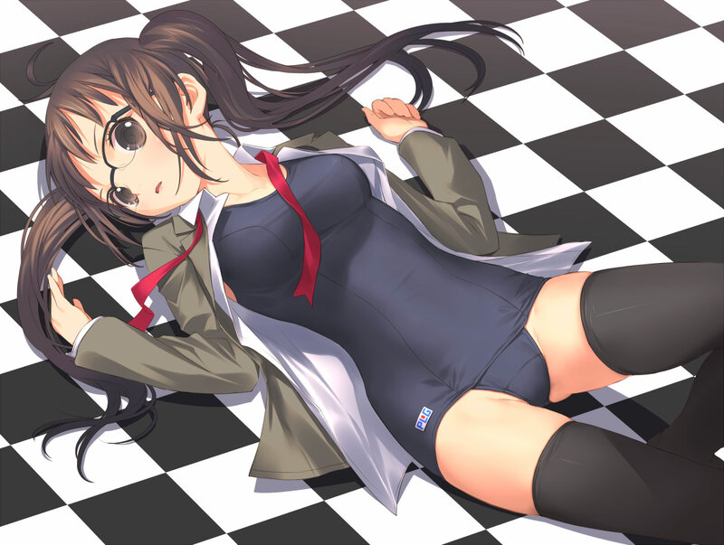 Anime Girl Lying Down — Black, Calm, Glasses, School Uniform