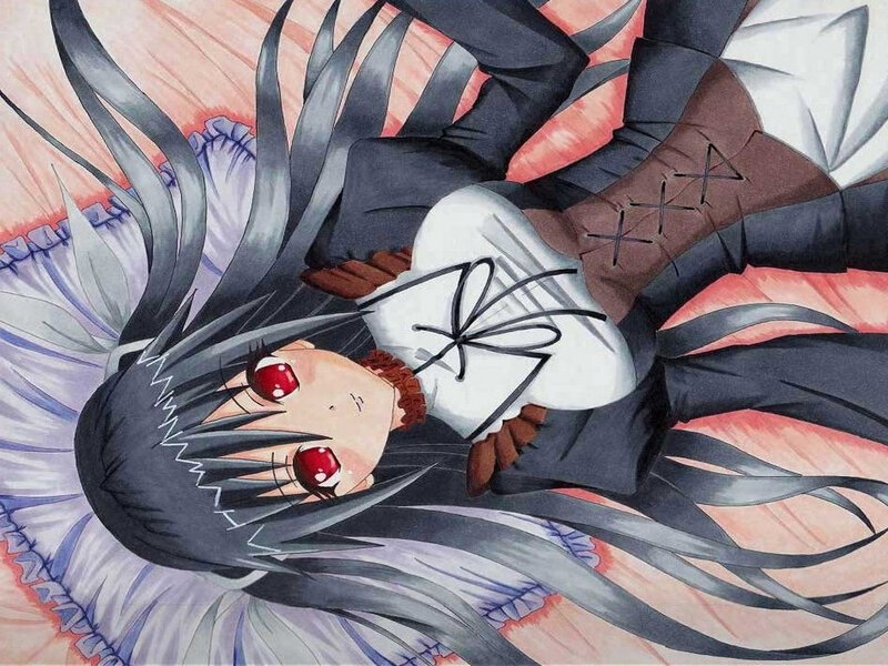Anime Girl Lying Down — Black, Calm, Manga, Long Hair