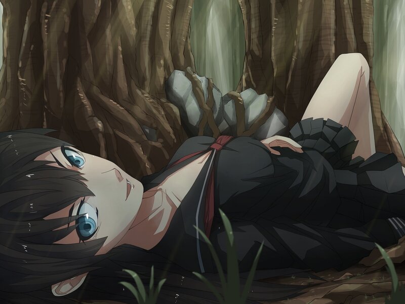 Anime Girl Lying Down — Black, Calm, Morning