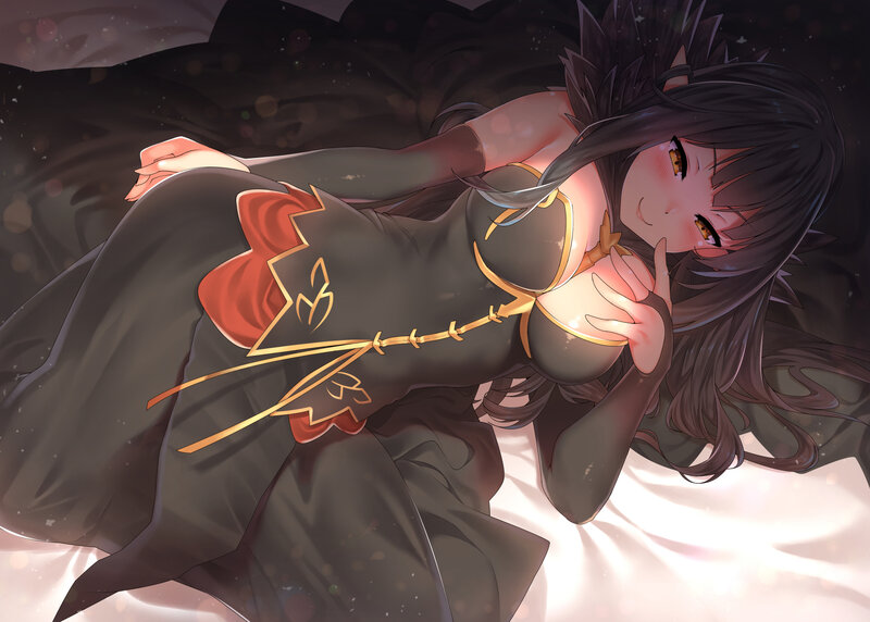 Anime Girl Lying Down — Black, Calm, Night