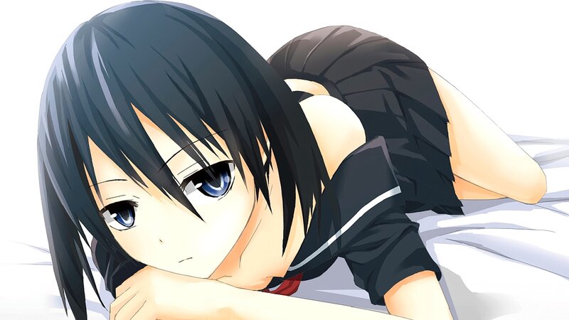 Anime Girl Lying Down — Black, Calm, School Uniform